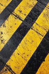 Poster - A close-up view of a yellow and black crosswalk, ideal for use in urban planning or infrastructure designs