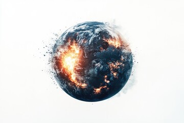 Poster - A close-up view of a fiery ball on a white background, suitable for use in illustrations or designs related to heat, energy, or action