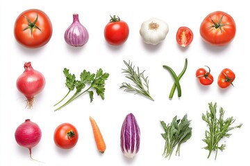 Wall Mural - A colorful arrangement of fresh produce on a white background