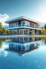 Poster - A large house situated on the top of a lush green hillside, ideal for use as a landscape or architectural image