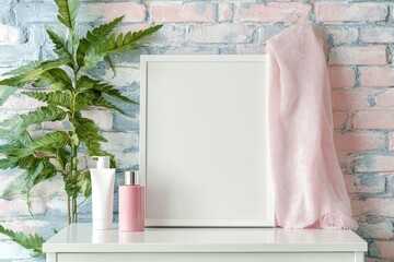 Aufkleber - A decorative frame sits atop a dresser, accompanied by a potted plant