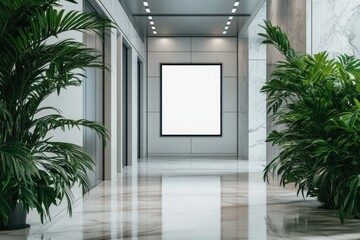 Poster - A large indoor plant is placed near a picture frame on the wall