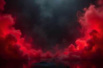 Wall Mural - a gloomy background with red neon smoke spreading on both sides