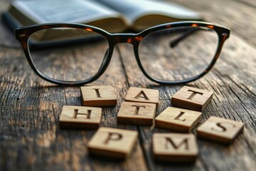 Poster - A pair of glasses sits on a wooden table, perfect for everyday use or as a decorative piece
