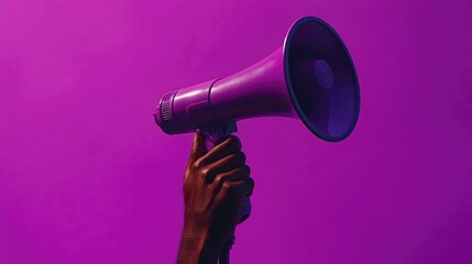 Aufkleber - A person holds a megaphone on a purple background, ready to amplify their voice