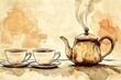© Avr Di - Teapot in a sleek, modern watercolor composition