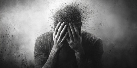 Poster - A person covering their face with their hands, conveying emotions of sadness or distress