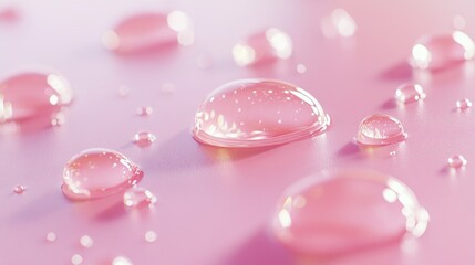 Canvas Print - A close-up view of water droplets on a pink surface, great for use in scientific or educational contexts