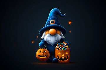 Aufkleber - Simple minimalist icon of a gnome with a witch hat and candy-filled bag, representing Halloween trick-or-treating in a clean, modern design