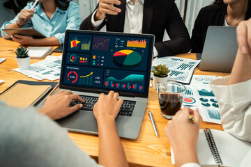 Poster - financial data analysis dashboard by fintech bi or business intelligence display on laptop screen to