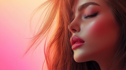 Wall Mural - beautiful woman model with long luxurious hair, beautiful makeup against