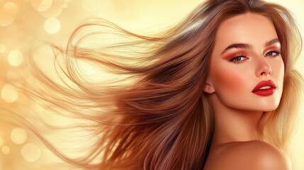 Wall Mural - beautiful woman model with long luxurious hair, beautiful makeup against