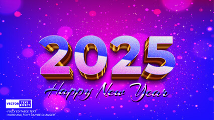 Aufkleber - Happy new year 2025 retro style luxury gold elegant 3d editable vector text effect with retro glitter background