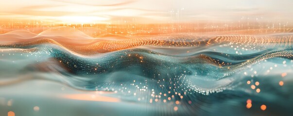 Poster - A serene abstract landscape featuring softly flowing waves in vibrant colors, evoking tranquility and beauty at sunset.