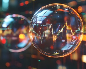 Poster - Abstract image of data bubbles with financial graphs representing dynamic market trends and analytics in a digital environment.