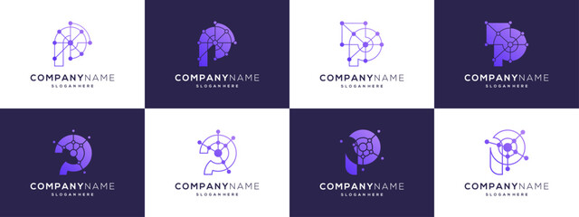 collection of letter p with lines and dot connection logo design graphic ideas. trendy tech minimali
