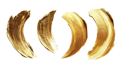 Poster - Set of Isolated Gold Paint Brush Strokes on a Transparent Background Generative AI