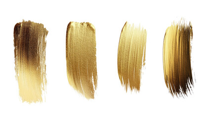 Poster - Set of Four Isolated Gold Paint Brush Strokes on Clear Background Generative AI