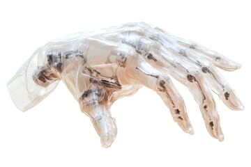 Aufkleber - Transparent robotic hand showcasing advanced engineering and design, isolated on a white background.