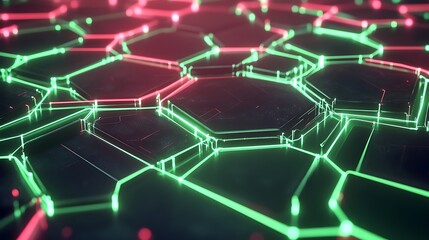 Poster - Abstract 3D rendering of a hexagonal grid with glowing green and red lines.