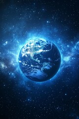 Poster - beautiful planet in space with abstract lines, science fiction, space flight, starry sky and nebula on a blue background, abstract space 3d illustration, background, generative ai