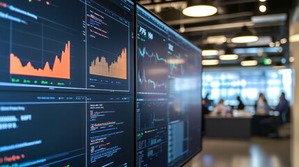 Poster - Data analytics display in a modern office environment showcasing financial trends.