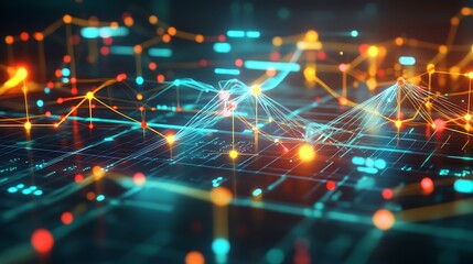 Poster - Abstract digital network with glowing lines and dots.