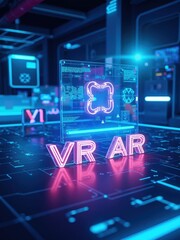 Poster - Dynamic VR Scene with Neon Effects and Technology Elements
