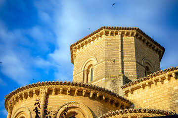 Detail of the Romanesque church of San Martín de Tours in Frómista, Palencia, Castilla y León, Spain with sunrise light 