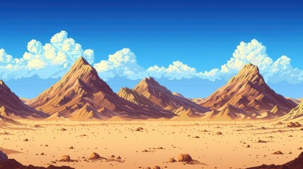 Wall Mural - retro pixel art desert landscape for summer vacation and adventure promotions