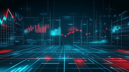 Poster - Abstract background with futuristic digital grid and charts.