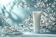 © olegganko - Winter skincare product with frosty branches on a soft blue background for seasonal beauty care