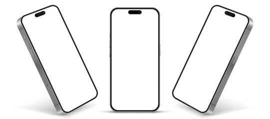 Poster - Realistic smartphone mockup. Mobile phone vector with isolated on white background. Device front view. 3D mobile phone with shadow. Realistic, high quality smart phone mockup for ui ux presentation.
