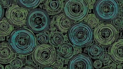 Poster - Abstract background with green and blue circular patterns on a black background.