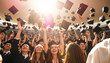 © abu - Graduates joyfully toss their caps in the air during a sunny graduation ceremony at the stadium.
