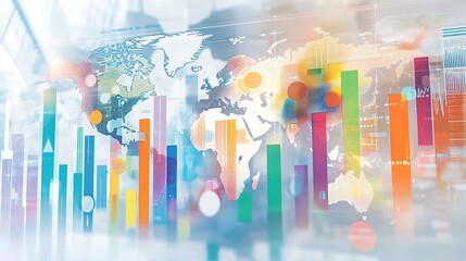 Aufkleber - Colorful bar graphs, world map, and data visualizations on a digital screen.