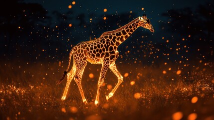 Giraffe in a Field of Lights