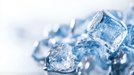 Canvas Print - Clear ice cubes glistening in soft light on a smooth surface, creating a refreshing and cool atmosphere