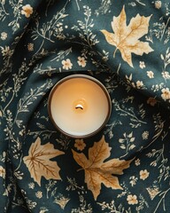 Poster - Candle and Leaf on Textile Background
