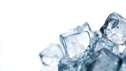 Canvas Print - Clear ice cubes piled together on a reflective surface with a white background highlighting their transparency