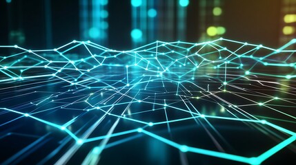 Poster - Abstract digital network with glowing lines and nodes.