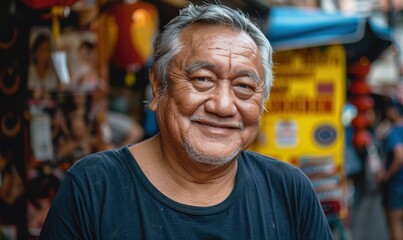 Wall Mural - A man smiles warmly. AI.