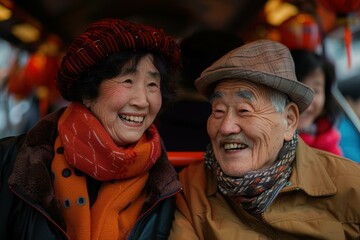 Poster - A happy couple smiles at each other. AI.