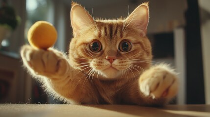 Poster - Playful Cat Reaching for a Toy Ball