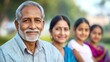 © top images - Elderly man smiles warmly alongside three generations of family in a park during a sunny afternoon gathering
