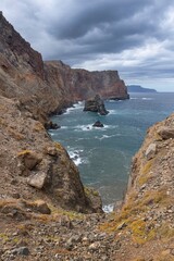 Wall Mural - Cliffs and ocean coast. Ponta de Sao Lourenco. Ponta de São Lourenço, Machico, Madeira, Portugal. Coast. Atlantic Ocean. Desert. Mountains. 