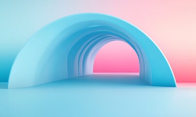 Pastel blue minimal curved wall on colorful background