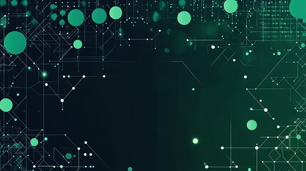 Poster - Abstract digital network background with green glowing dots and lines on a dark green background.