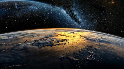 Wall Mural - planet earth rotating showing milky way galaxy in space
