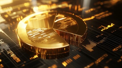 Fototapete - Golden Pie Chart on Digital Background
